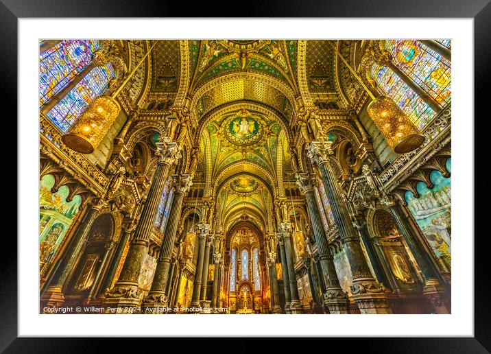 Mosaics Altar Stained Glass Basilica of Notre Dame Lyon France Framed Mounted Print by William Perry