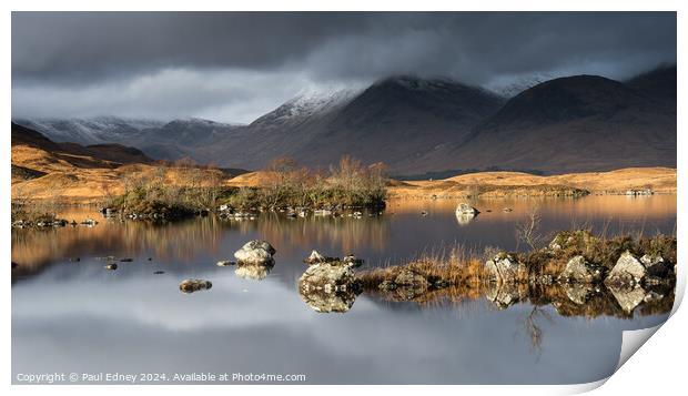 Early morning light on Lochan-nah-Achlaise Print by Paul Edney