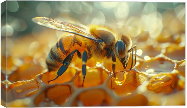 Bee on a Honeycomb Canvas Print by T2 