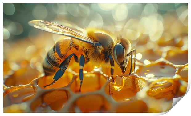 Bee on a Honeycomb Print by T2 
