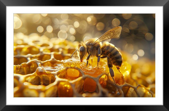 Bee on a Honeycomb Framed Mounted Print by T2 
