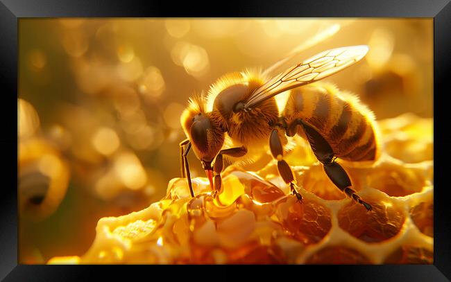 Bee on a Honeycomb Framed Print by T2 