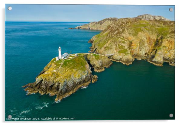 Aerial View of South Stack Lighthouse From Above the Sea, Anglesey, Wales Acrylic by Steve 