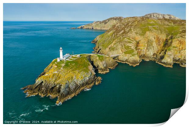 Aerial View of South Stack Lighthouse From Above the Sea, Anglesey, Wales Print by Steve 