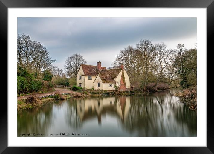 Reflection of Willy Lott's Cottage in the River Stour, Flatford, East Bergholt, Suffolk Framed Mounted Print by Steve 