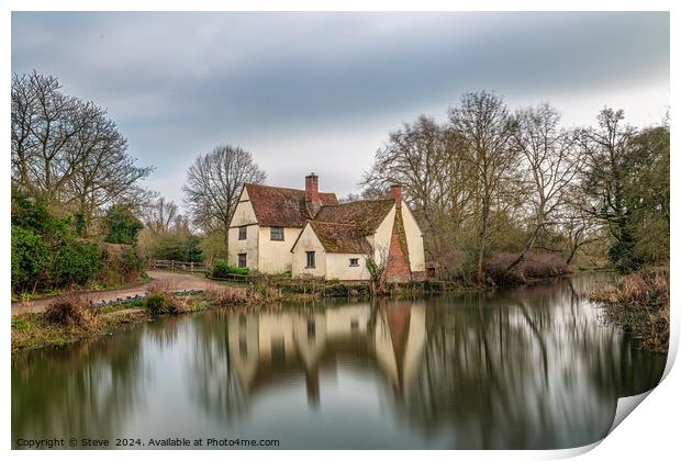 Reflection of Willy Lott's Cottage in the River Stour, Flatford, East Bergholt, Suffolk Print by Steve 
