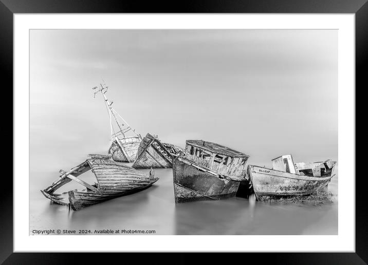 Fine Art View of Abandoned Boats on the Banks of the River Orwell, Pin Mill, Chelmondiston, Suffolk Framed Mounted Print by Steve 