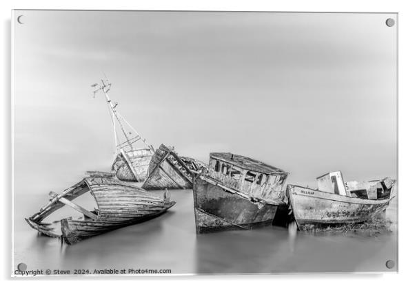 Fine Art View of Abandoned Boats on the Banks of the River Orwell, Pin Mill, Chelmondiston, Suffolk Acrylic by Steve 
