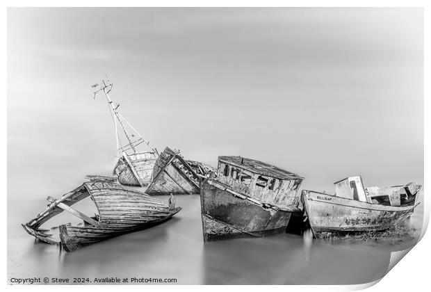 Fine Art View of Abandoned Boats on the Banks of the River Orwell, Pin Mill, Chelmondiston, Suffolk Print by Steve 