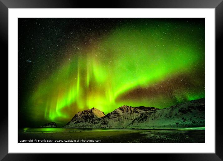 Northern lights aurora on Lofoten, Norway Framed Mounted Print by Frank Bach