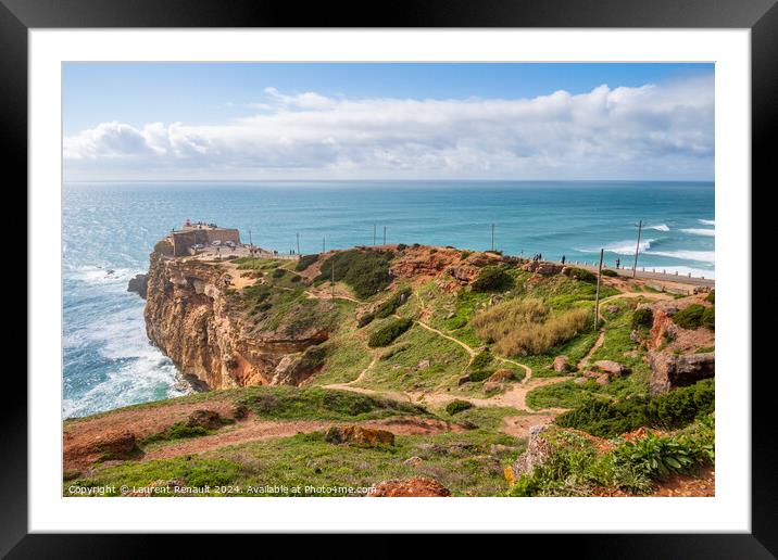 Waves near the Fort of Sao Miguel in Nazaré Framed Mounted Print by Laurent Renault