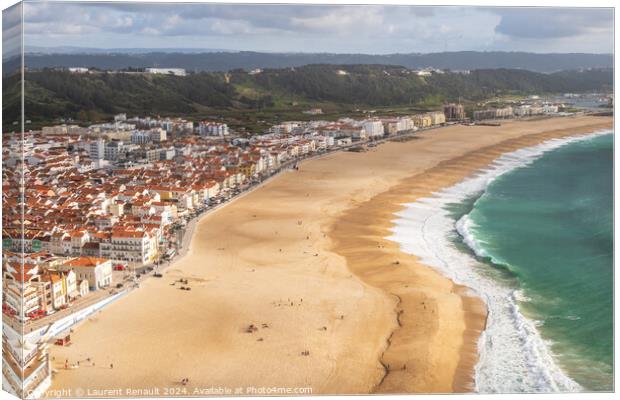 Aerial view of Nazaré beach and the Atlantic ocean, Portugal Canvas Print by Laurent Renault