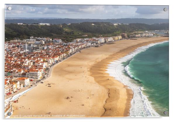 Aerial view of Nazaré beach and the Atlantic ocean, Portugal Acrylic by Laurent Renault