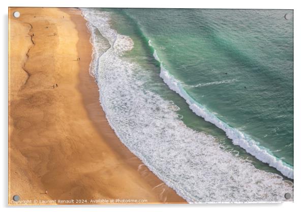 Aerial view of the sandy beach in Nazaré, Portugal Acrylic by Laurent Renault
