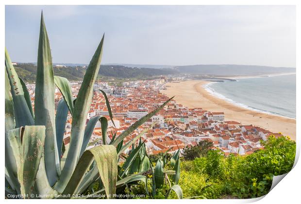 Aerial view of Nazaré beach and the Atlantic ocean, Portugal Print by Laurent Renault