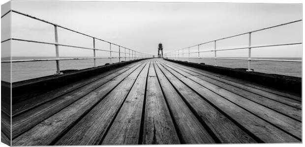 West Pier Whitby Black and White  Canvas Print by Anthony McGeever