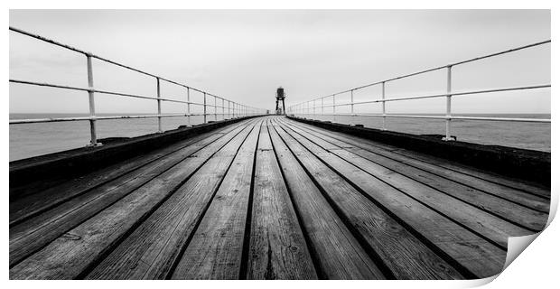 West Pier Whitby Black and White  Print by Anthony McGeever