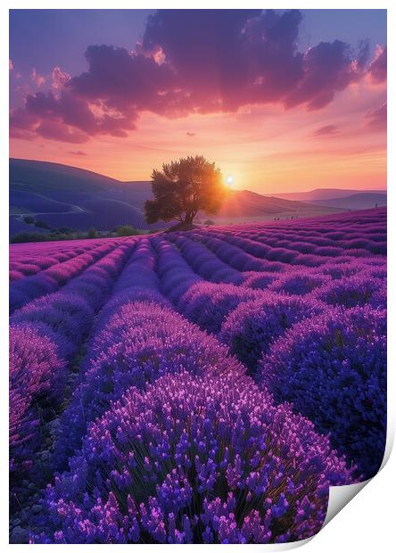 lavender Fields at Sunrise Print by T2 