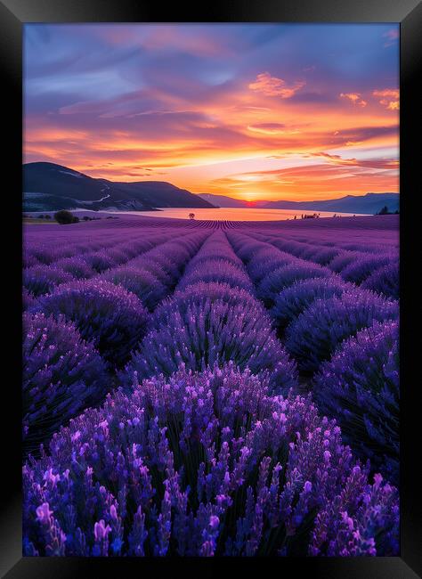 lavender Fields at Sunrise Framed Print by T2 
