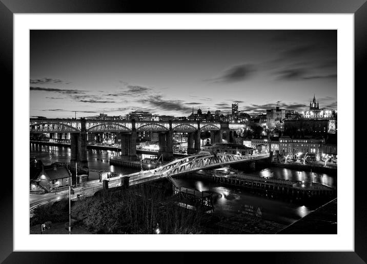 Tyne Bridges at Dusk Framed Mounted Print by Rob Cole
