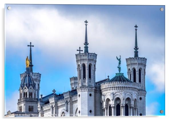 Towers Golden Mary Basilica Notre Dame  de Fourviere Lyon France Acrylic by William Perry
