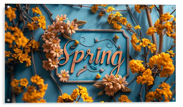 Spring Sign with Spring Flowers Acrylic by T2 