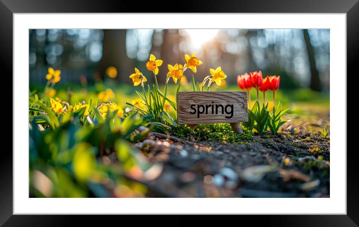 Spring Sign with Spring Flowers Framed Mounted Print by T2 