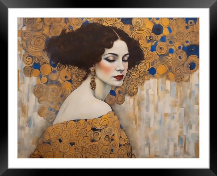 A Dark Haired Lady in the Style Klimt Framed Mounted Print by Anne Macdonald