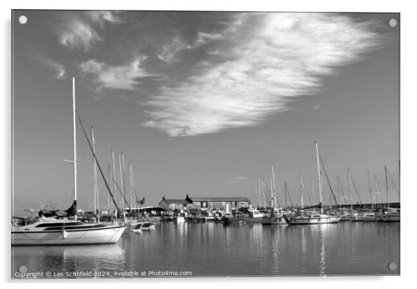 Lyme Regis Harbour Black and White Acrylic by Les Schofield