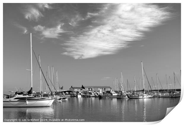 Lyme Regis Harbour Black and White Print by Les Schofield