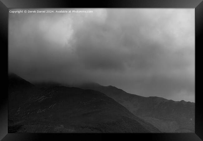 A Dark, Moody, Rainy day at Glencoe (mono) Framed Print by Derek Daniel