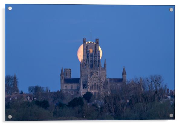 Moonset behind Ely Cathedral, 23rd March 2024 Acrylic by Andrew Sharpe