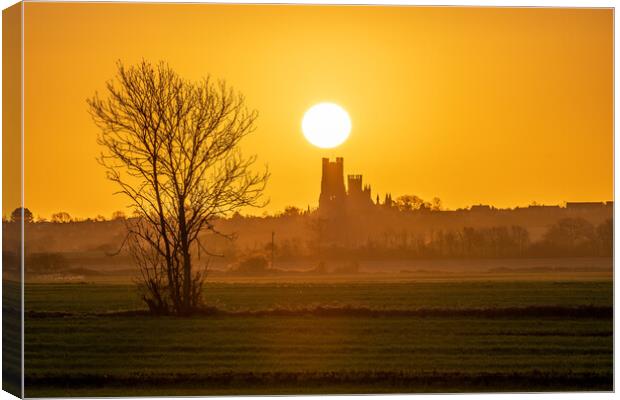 Sunrise behind Ely Cathedral, 23rd March 2024 Canvas Print by Andrew Sharpe