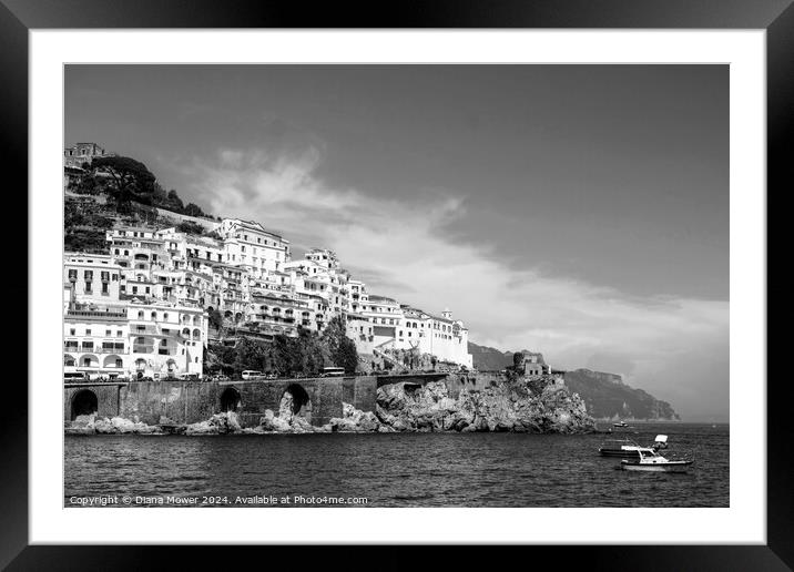 Amalfi Italy Monochrome Framed Mounted Print by Diana Mower