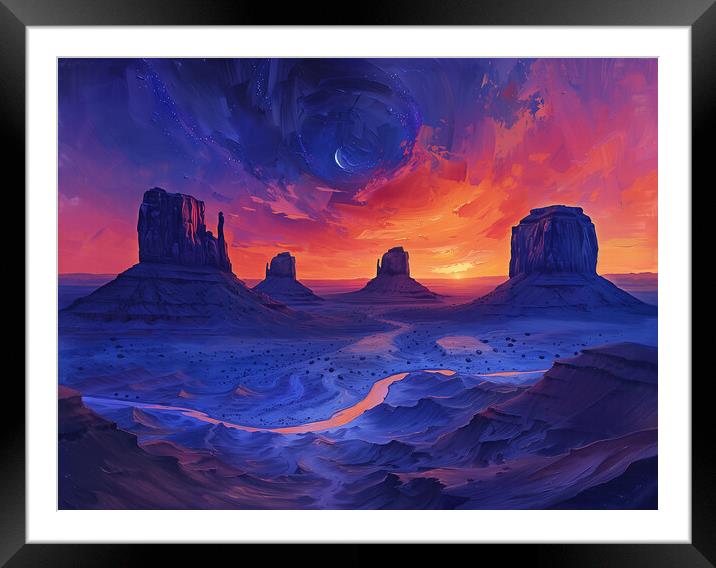 Desert landscape painted in swirling Shades Framed Mounted Print by T2 