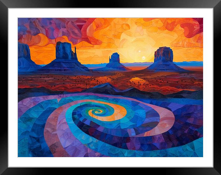 Desert landscape painted in swirling Shades Framed Mounted Print by T2 