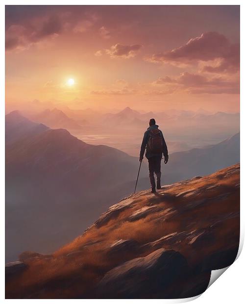 Man On A Mountain Print by Anne Macdonald