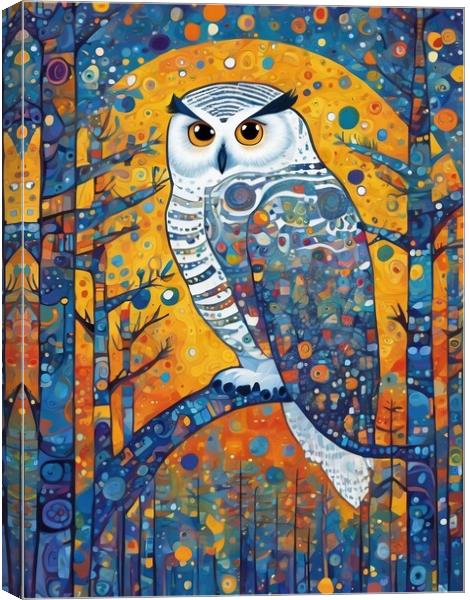 Snowy Owl On A Branch Canvas Print by Anne Macdonald
