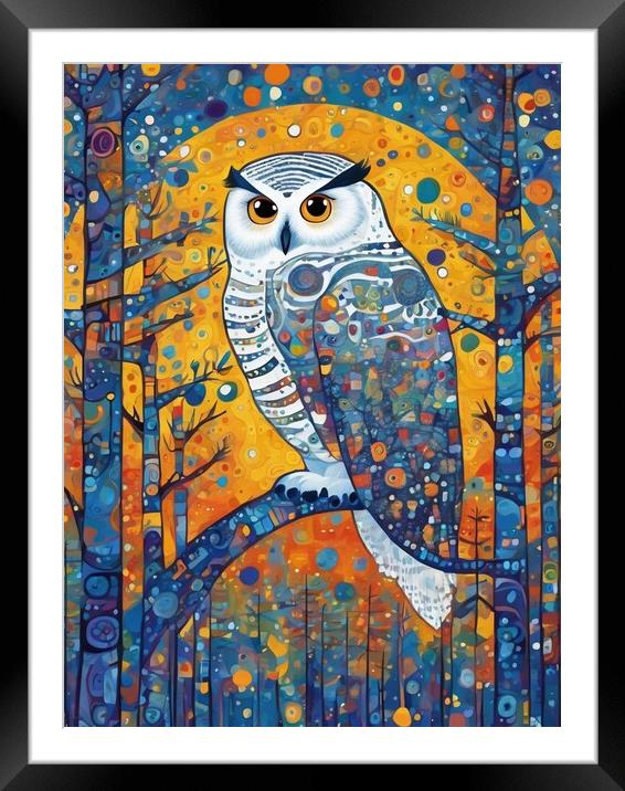 Snowy Owl On A Branch Framed Mounted Print by Anne Macdonald