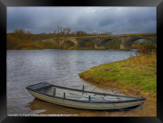 Moored Boat on river Tweed at Kelso Bridge Framed Print by Angela Wallace