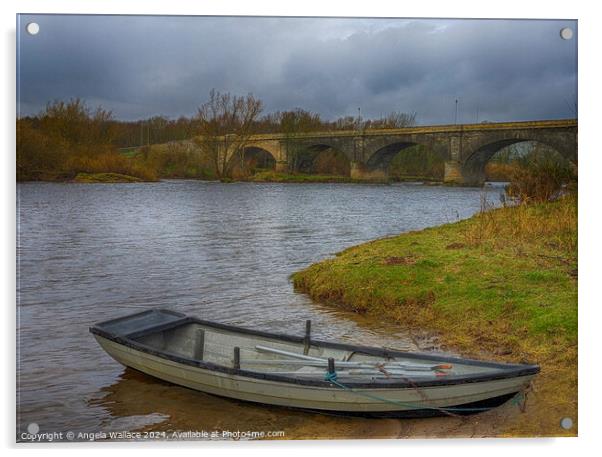 Moored Boat on river Tweed at Kelso Bridge Acrylic by Angela Wallace