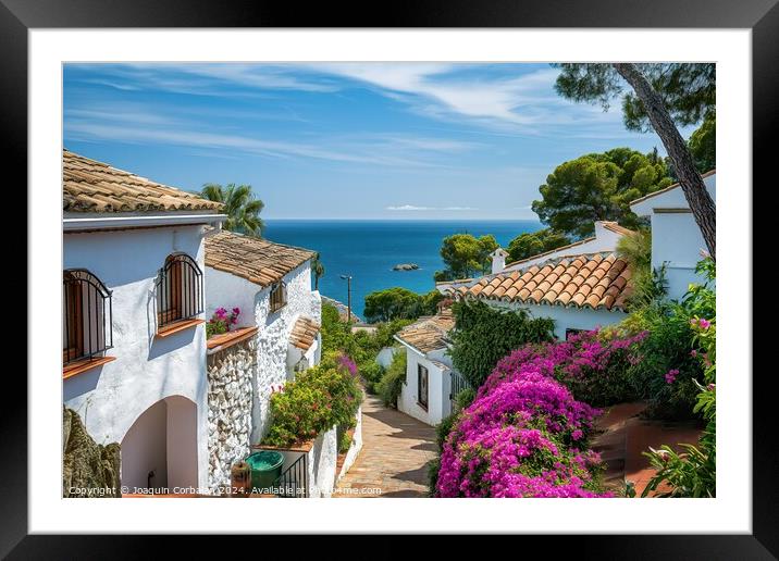 A captivating view of the vast ocean from a stylish vacation home in Spain, offering a raw connection with nature. Framed Mounted Print by Joaquin Corbalan