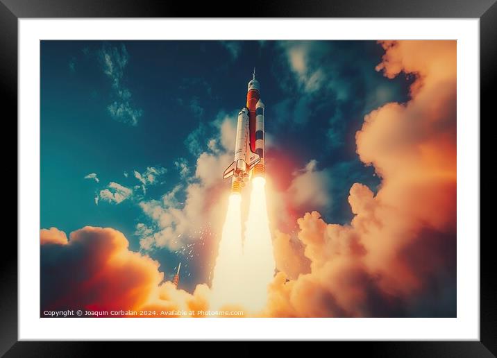 A rocket is launching into the sky from a space shuttle. Framed Mounted Print by Joaquin Corbalan