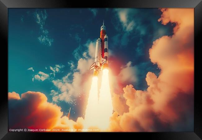 A rocket is launching into the sky from a space shuttle. Framed Print by Joaquin Corbalan