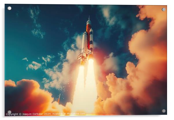 A rocket is launching into the sky from a space shuttle. Acrylic by Joaquin Corbalan