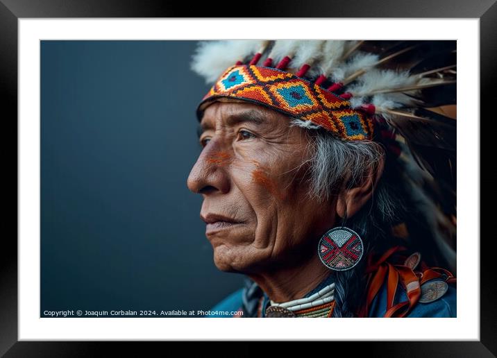 An elderly Native American man wearing a traditional headdress. Framed Mounted Print by Joaquin Corbalan