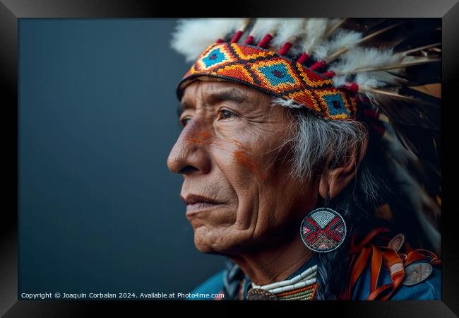 An elderly Native American man wearing a traditional headdress. Framed Print by Joaquin Corbalan