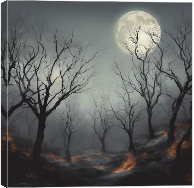 Spooky Trees In Moonlight Canvas Print by Anne Macdonald