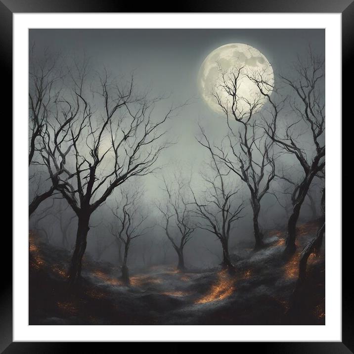 Spooky Trees In Moonlight Framed Mounted Print by Anne Macdonald
