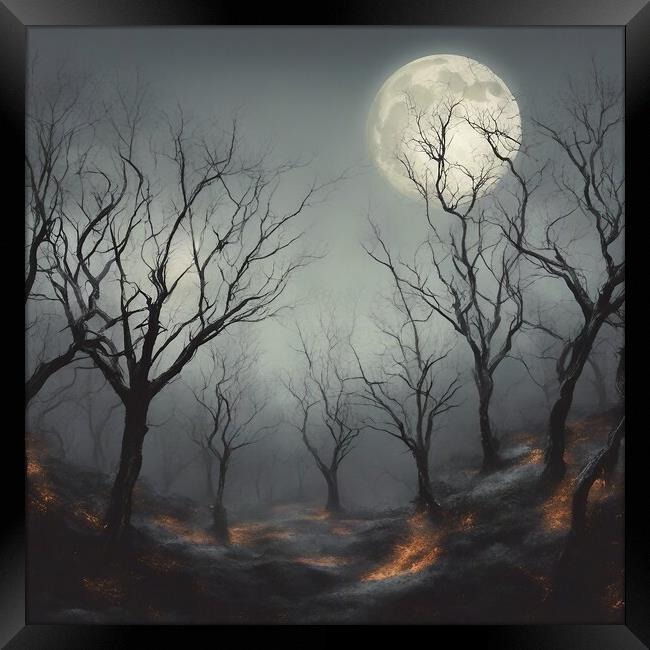 Spooky Trees In Moonlight Framed Print by Anne Macdonald